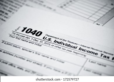 Blank income tax forms. American 1040 Individual Income Tax return form.