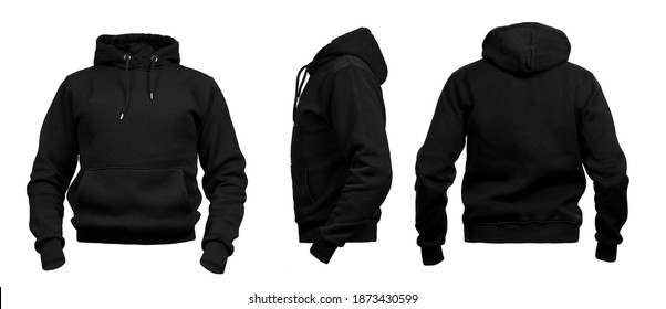 Blank invisible mannequin with black hoodie template for design mock up for print, isolated on white. - Shutterstock ID 1873430599