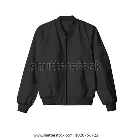 blank jacket bomber black color in front view for mockup template on white background isolated
