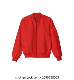 blank jacket bomber red color in front view on white background isolated suitable for mockup template