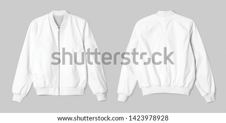 Blank jacket bomber white color in front and back view isolated on white background, ready for mockup template, presentation, preview your design projeck
