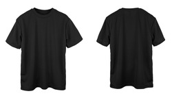 Black t-shirt mockup with hanger hanging on white background. front and ...