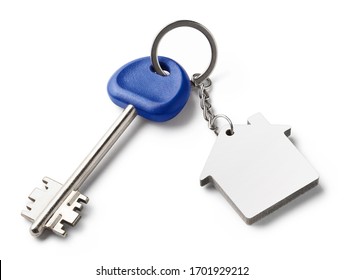 Blank Keychain And Long Key, Isolated On White Background