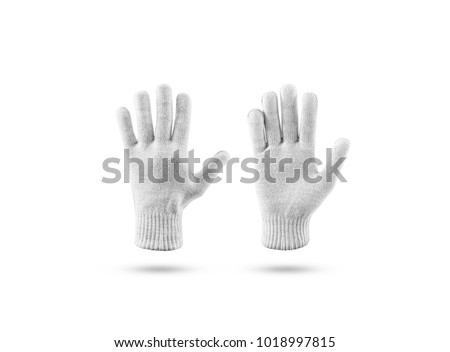 Blank knitted winter gloves mock up set, front and back side view. Clear ski or snowboard mittens mockup, isolated on white. Warm hand clothes design template. Arm accessory presentation branding