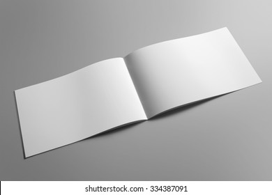 Blank landscape brochure magazine isolated on cardboard background, with clipping path, changeable background

