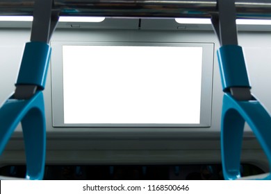 A Blank Lighted Signboard Inside A High Speed Train, With Space For Text.