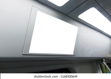 A Blank Lighted Signboard Inside A High Speed Train, With Space For Text.