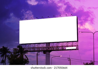 Blank Long Advertisement Billboard At Night