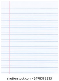 Blank loose leaf notebook paper isolated on white