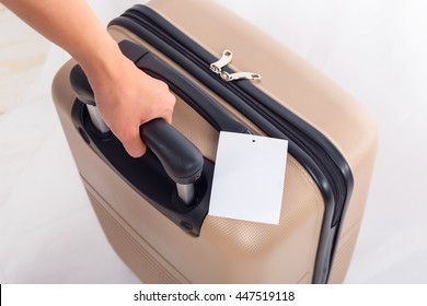 Blank Of Luggage Tag On Suitcase, Travel Concept.