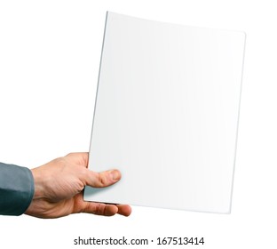 Blank Magazine Cover In The Hand Isolated On White