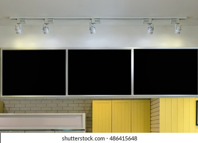 Blank Menu Board In Coffee Shop With Spot Light