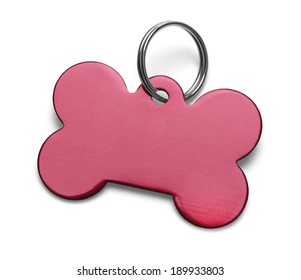 Blank Metal Bone Dog Tag With Ring Isolated On White Background.