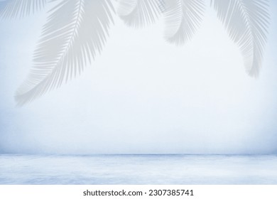 Blank minimal white counter podium, soft beautiful dappled sunlight, tropical palm foliage leaf shadow on wall for luxury hygiene organic cosmetic, skincare, beauty treatment product background  - Shutterstock ID 2307385741