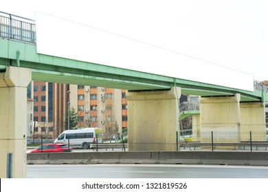 Blank Mock Up Of Poster Walking On The Overpass Billboard On City Background