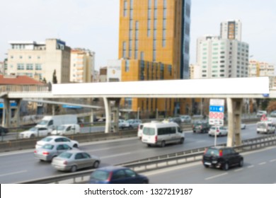 Blank Mock Up Of Poster Walking On The Overpass Billboard On City Background