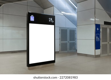 Blank mock up for vertical poster advertising; 6 sheet digital display in MRT station; OOH out of home template.