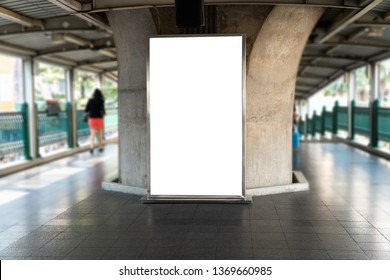 Blank Mock Up Of Vertical Poster Billboard On Perspective Horizontal Outstanding On Sky Train Platform