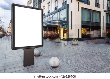 Blank Mock Up Of Vertical Street Ad Billboard In Busy City Street