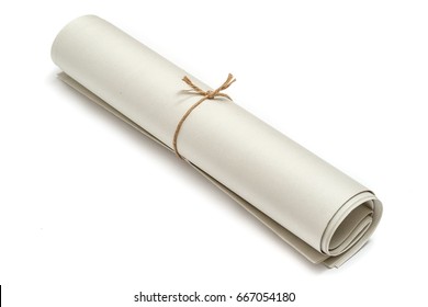 Blank News Paper Rolled Up On Isolated Background.