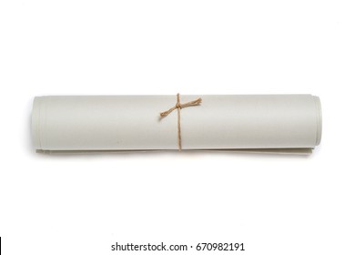 Blank news paper rolled up on isolated background.