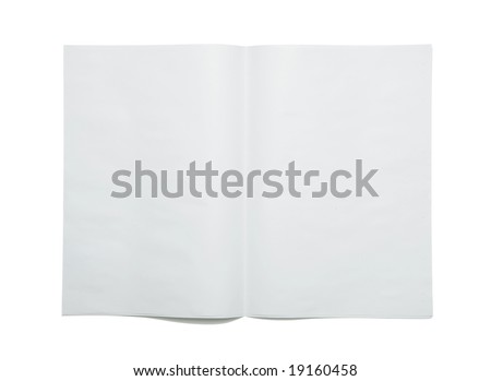 Blank newspaper centerspread isolated on white background, authentic newspaper material - insert your own design