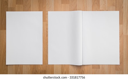 Blank Newspaper With Empty Space Mock Up On Wood Background