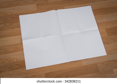 Blank Newspaper With Empty Space Mock Up On Wood Background