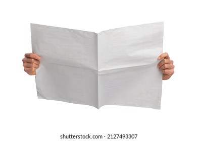Blank newspaper holding hand. Using for mockup. - Shutterstock ID 2127493307