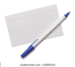 Blank Note Index Card With Blue Pen Isolated On A White Background.