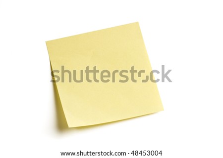 Blank note isolated on white background with soft shadow.