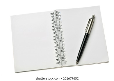 Blank Note Paper With Pen. Isolated On White.