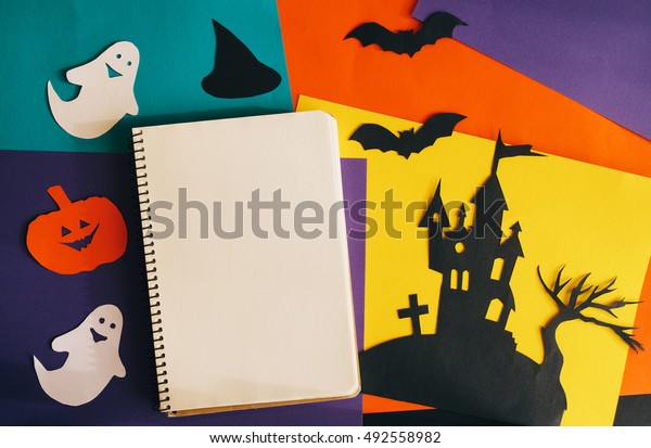 Blank Notebook Handmade Paper Decorations Halloween Stock Photo