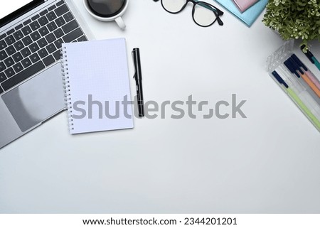 Similar – Calendar with pen and glasses on yellow background