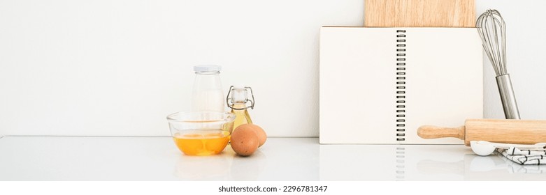 Blank notepad on a white background. Culinary cooking baking concept, place for a recipe. Front view. Banner - Powered by Shutterstock