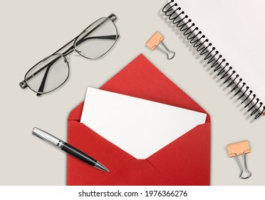 Blank notepad sheet with envelope. Congratulations for relatives, friends