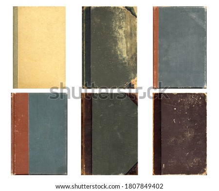 Blank old book covers. Set of vintage textures. Rough faded surface. Perfect for background and retro style design. Empty place for text.
