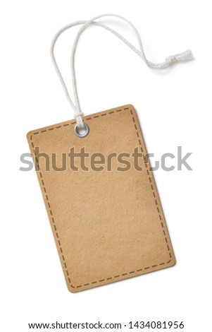 Blank old paper label or cloth tag rectangle with round corners isolated