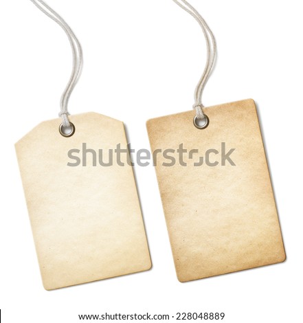 Blank old paper price tag or label set isolated
