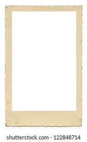 Blank Old Photo Frame With Figured Edges, Vintage Paper Texture, Isolated Over White Background