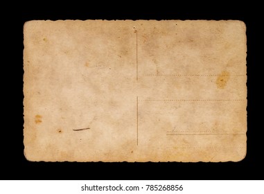 blank old vintage postcard isolated on black background, with clipping path