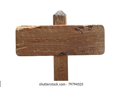 Blank Old Wooden Trail Sign Isolated.