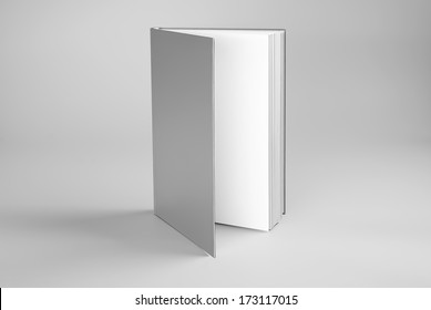 Blank Open Book Standing Over Gray Background