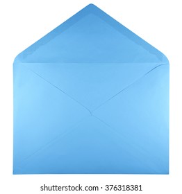 Blank Open Light Blue Envelope Isolated On White Background With Clipping Path