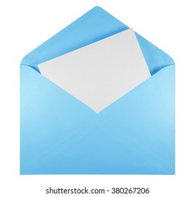 Blank Open Light Blue Envelope Isolated On White Background With Clipping Path