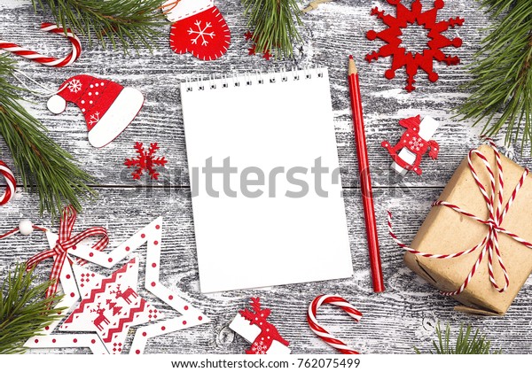 Blank Open Notebook Christmas Decorations Gift Stock Photo Edit