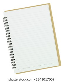 Blank open notebook isolated on white background, 