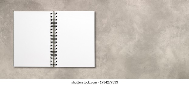 Blank Open Spiral Notebook Mockup Isolated On Concrete Banner
