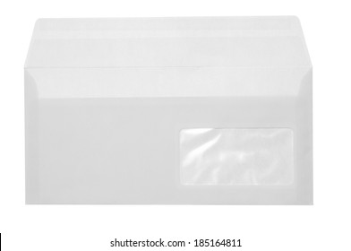 Blank Opened Envelope E65 Size With Window, On White Background 