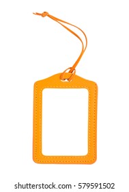 Blank Orange Luggage Tag Isolated On White, With Clipping Path
